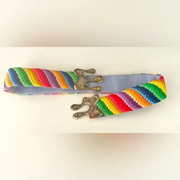 Artisan Handcrafted Colorful Rainbow Woven Belt with Antiqued Brass Buckle OOAK IMG-4459_3024x.heic?v=1716154743 main image 3